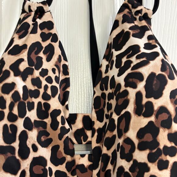 Leopard animal print swimsuit one piece black tan plus size 1X 16-18W beachy - Picture 5 of 7